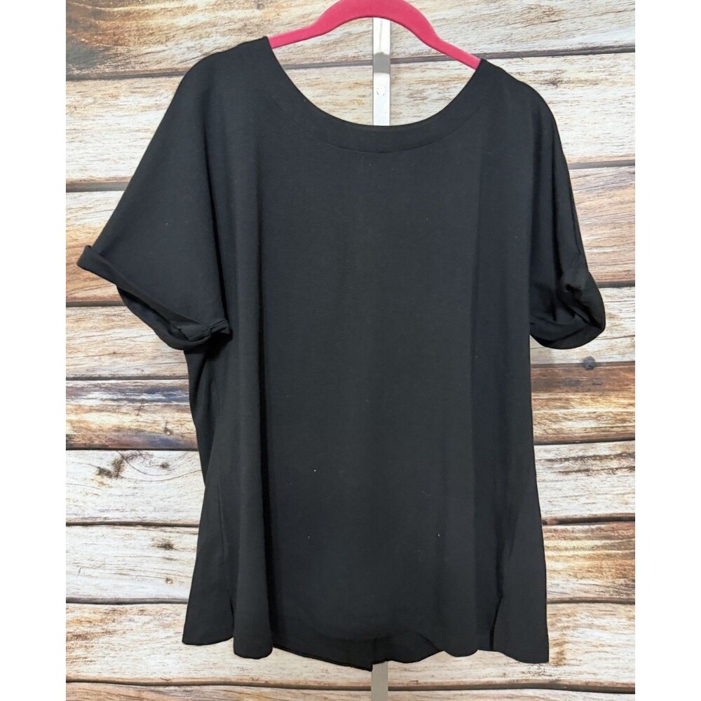 Isaac Mizrahi Live! Rolled Sleeve Button Back Knit Top Shirt Black Size Large